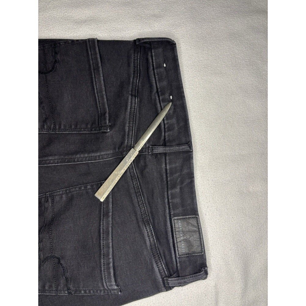 American Eagle Flare Jeans Women 8 Black Excellent Curvy Highest Rise Button Fly - Picture 14 of 14